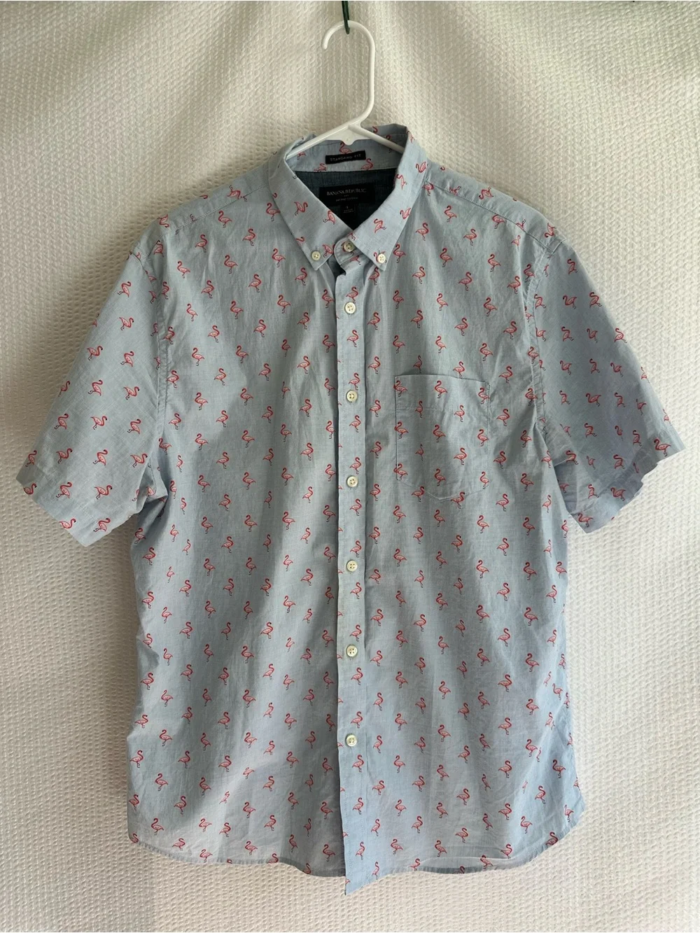 Banana Republic Flamingo Print Cotton Short Sleeve Button Down Shirt Size Large